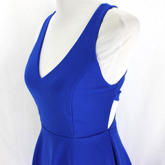 Lulus Katrina Royal Blue Strappy Backless Skater Dress Size S Ponte Knit V Neck