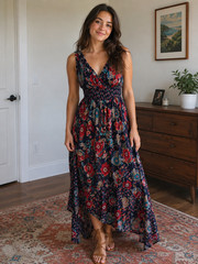 Bila Black Multi Color Womens Maxi Boho Sundress Size Large