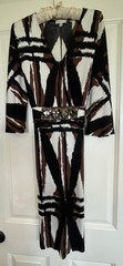 Allegra Hicks Women’s 100% Silk Abstract Mirrored Wrap Dress Sz 6 Black & Brown