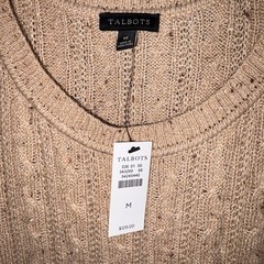 Talbots Cable Knit Button Shoulder Sweater Dress Camel Beige NWT Size Medium