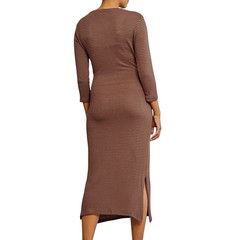 AMOUR VERT Colombe Scallop Striped Rib Knit Midi Dress Size L Tie Waist Slit
