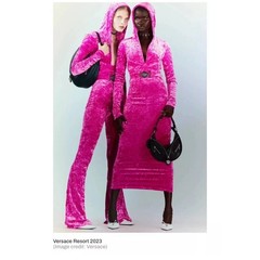 NWT Versace Runway Midi Dress 40 US 4 Biggie Medusa Pink Crushed Velvet $3,225
