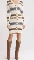 Lucky Brand 1X Longline Cardigan Sweater Southwestern Fair Isle Button Aztec