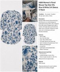 H&M Women&rsquo;s Blue White Floral Blouse Top Size XXL Long Sleeve Lightweight Button