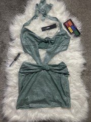 NWT&rsquo;s Women&rsquo;s Fashion Nova Tight fitting halter top dress, teal color Size XS