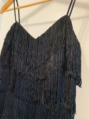Black Fringed « Flapper » Roaring 20&rsquo;s Style Party Cocktail Dress Sz5/6 USA