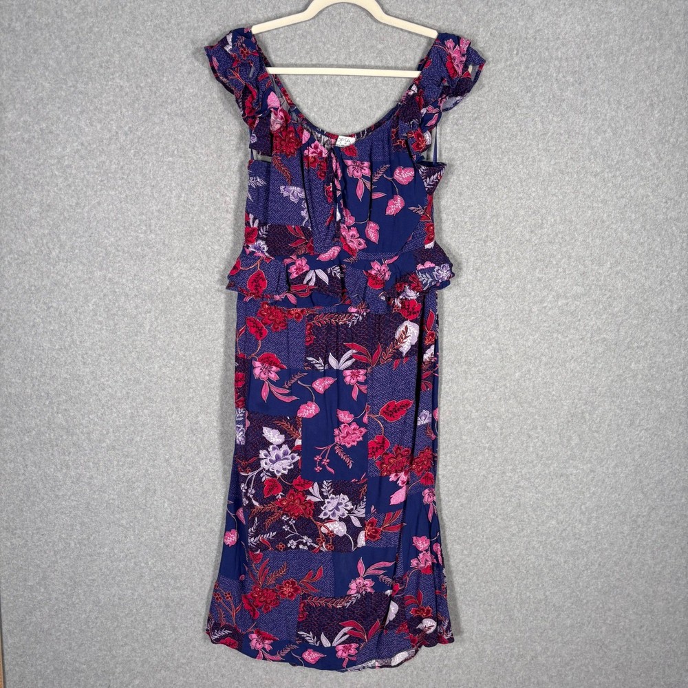 Sofia Ruffle Tiered Pencil Midi Dress Large Floral Peplum Patchwork Milkmaid