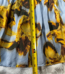 J. CREW MIDI DRESS WITH SLIP IN BLUE LARGE IRIS PRINT IN YELLOW LONG SLEEVE L-XL