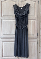 J Crew Gray Sleeveless Ruffle Neck Elastic Waist Belted Dress Size Small