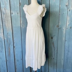 NWT OLD NAVY Eyelet Flutter Sleeve Midi Dress White Size Medium Coastal Classic