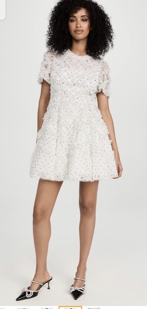 NWT Needle & Thread White Polka Dot Evelyn Backless Micro Mini Dress 4 #xh