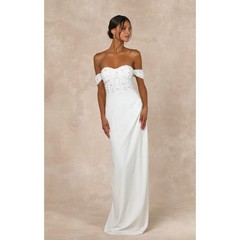 Lulus Immensely Charming White Mesh Pearl Bustier Maxi Dress Wedding Small NWT