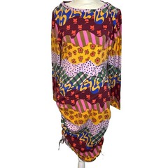 Festive Colorful Ethnic Dress size Medium fitted ruched sides cotton blend