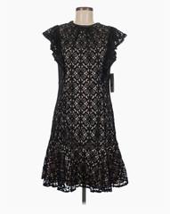 Julia Jordan Black Nude Floral Lace Ruffle Flutter Sleeve Knee Dress Size 12