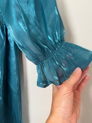 Thirty/Thirty LA Teal Shiny Puff Sleeve Mini Dress, Fairycore, Size Large