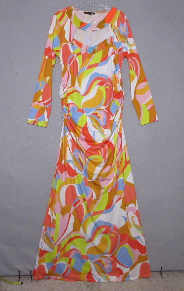 Boston Proper Dress Large Sequin Maxi Cut Out Psychedelic Colorful Statement