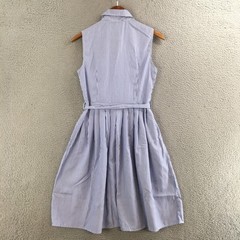 Sharagano Shirt Dress Womens 4 Sleeveless Button Floral Embroidered Striped Blue