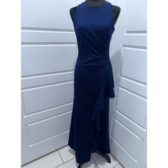 WOOSEA Navy Blue Sleeveless Gown Ruffle Detail Evening Formal Maxi Dress S New