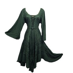 Bohemian Dress Lace up Bottle Green Asymmetric Bell Sleeve One Size 12 14 16
