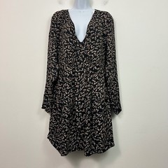 Reiss Womens Julia Black Tan Lightning Bolt Print V-Neck Mini Dress Size 10 NEW