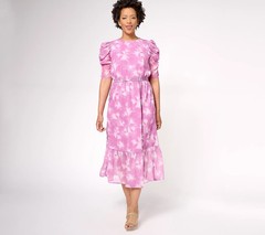Destination 365 Printed Chiffon Midi Dress, Rose Floral, Regular Small A614501