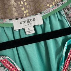 Umgee Metallic Boho Multi Print Patch Mini Dress Green Mix Large