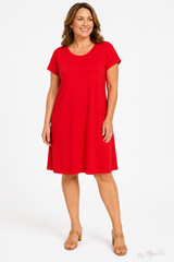 Bobeau Red Rayon Shift Dress Short Sleeve Womens Medium Soft Casual NWT