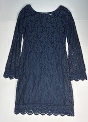 Ultra Pink Women Medium Dress Blue Lace Layered Fitted Sheer Sleeve Cotton Nylon