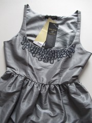 BNWT KATE MOSS TOPSHOP Silver Grey Silk Taffeta Beaded Mini Prom Dress Size 12