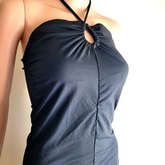 Hotwy Black Bodycon Mini Dress, M, Halter Neck Ruched LBD Sexy Chic Cocktail 90s