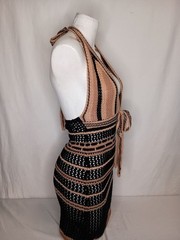 Women&rsquo;s Size S Striped Hollow-out Crochet Halter Dress Love Island Summer