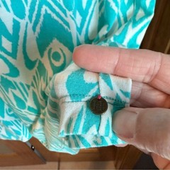 Hatley Teal White Patterned Drop Waist Dress Pink Accent Small