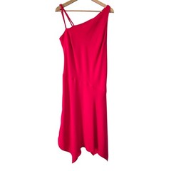 Vintage Hot Pink Evan Picone Asymmetrical Formal Dress 12 Bias Cut Braided Strap