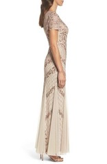 NEW Adrianna Papell [ 8 ] Floral Beaded Mesh Mermaid Gown in Biscotti Cream M837
