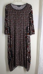 Comfy USA Sz L Beige Red MOD Digitalized Polka Dot Dress Jersey Knit