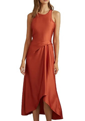 Reiss women&rsquo;s Micah Satin Drape Tuck Midi Dress – size 10 US / 14 UK – Rust