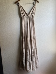 Sea Spice Beige Solid V-Neck Maxi Dress Sleeveless Cotton Adjustable Straps M