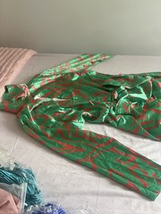Women&rsquo;s Green Red Abstract Satin Collared Button Front Long T-Shirt Dress XL