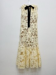 Self Portrait Yellow lace flowered sleeveless round-neck evening Dresses