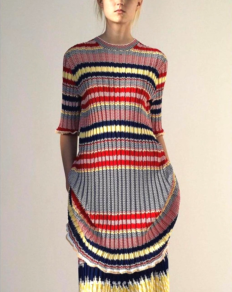 CELINE PHOEBE PHILO 2015 STRIPE KNIT STRETCH DRESS MULTI COLOUR RIBBED VISCOSE
