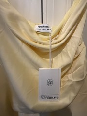Peppermayo Bodie Yellow Solid Satin Maxi Dress Strapless Asymmetric Ruffle 6 NWT