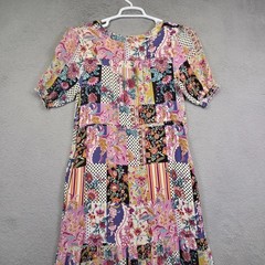 Indigo Rose Dress Womens M Button Floral Polka Dot Patchwork Tiered Boho Hippie