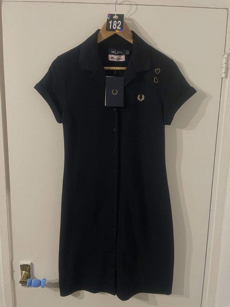 Fred Perry Amy Winehouse Button Thru Pique Dress Black Size 10 Brand New W Tags