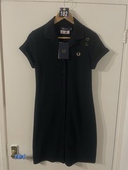 Fred Perry Amy Winehouse Button Thru Pique Dress Black Size 10 Brand New W Tags