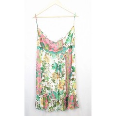 Fleurish Women&rsquo;s Large Floral Boho Spaghetti Strap Spring Mini Dress L