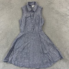 Artisan NY Dress Women’s 2 Blue Linen Sleeveless Pockets Button Belt Beach Boho