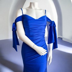 Royal Blue Evening Gown Maxi Dress Ruched Prom Wedding Red Carpet Event Pageant
