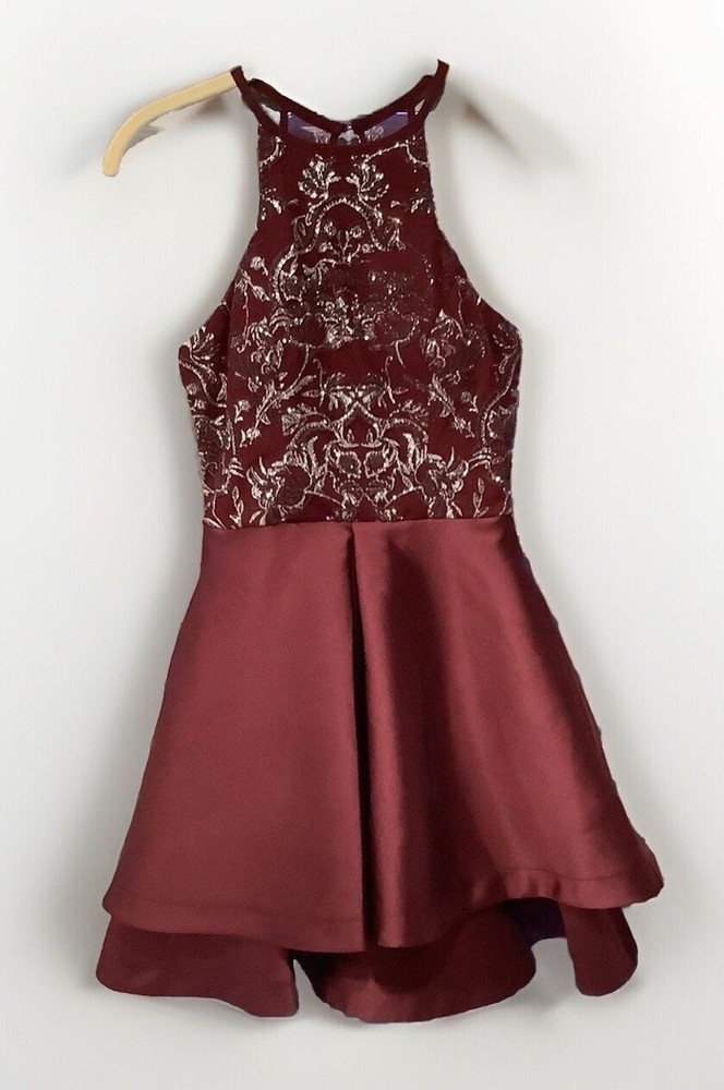 Xtraordinary Women’s Maroon, Lace, Sequined, Strappy Formal Party Dress | Size 1