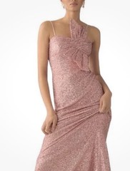 MAC DUGGAL Sequined Faux Bow Column Gown Pink Sequin Size 4 NWT $398