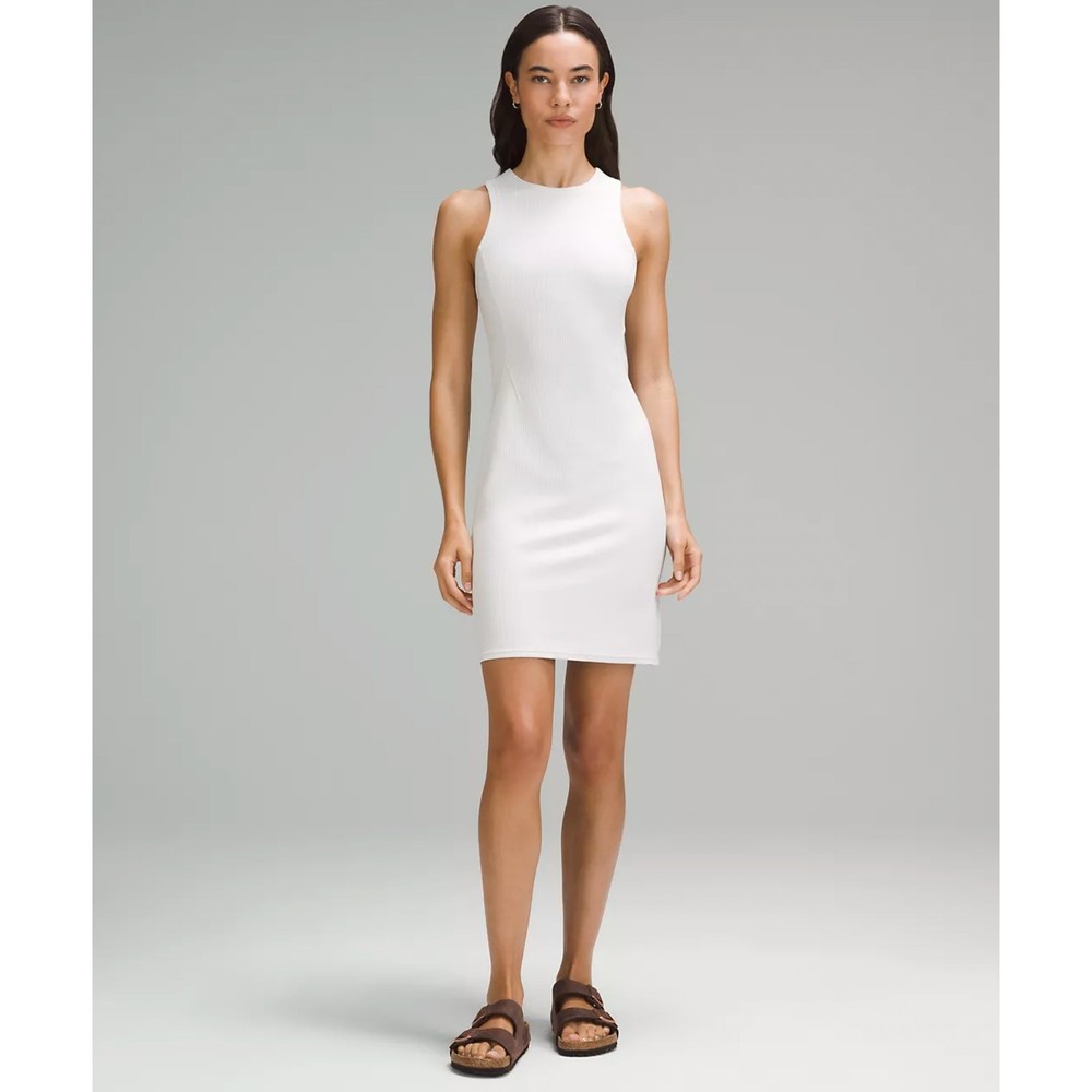 Lululemon Ribbed Softstreme Ivory Tank Dress Slim Fit Minimalist Size 2